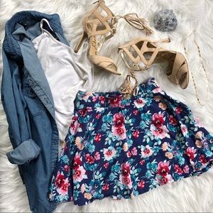 Blue floral skater skirt